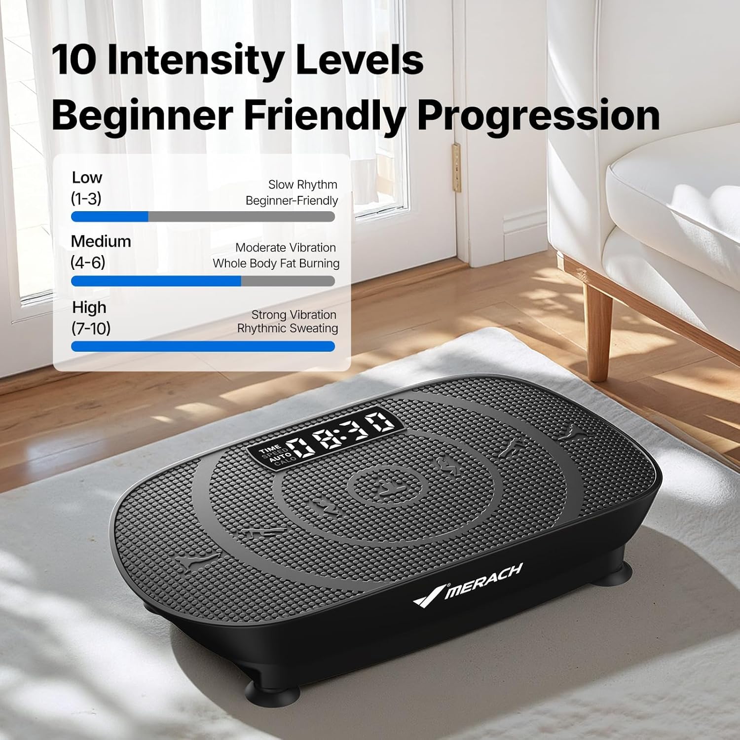 MERACH Vibration Plate Exercise Machine, Curved Vibration Plate for Lymphatic Drainage Weight Loss, Vibrating Plate with Real-Time Calorie Tracking on LED Display, Workout Equipment for Home Women Men - Image 5