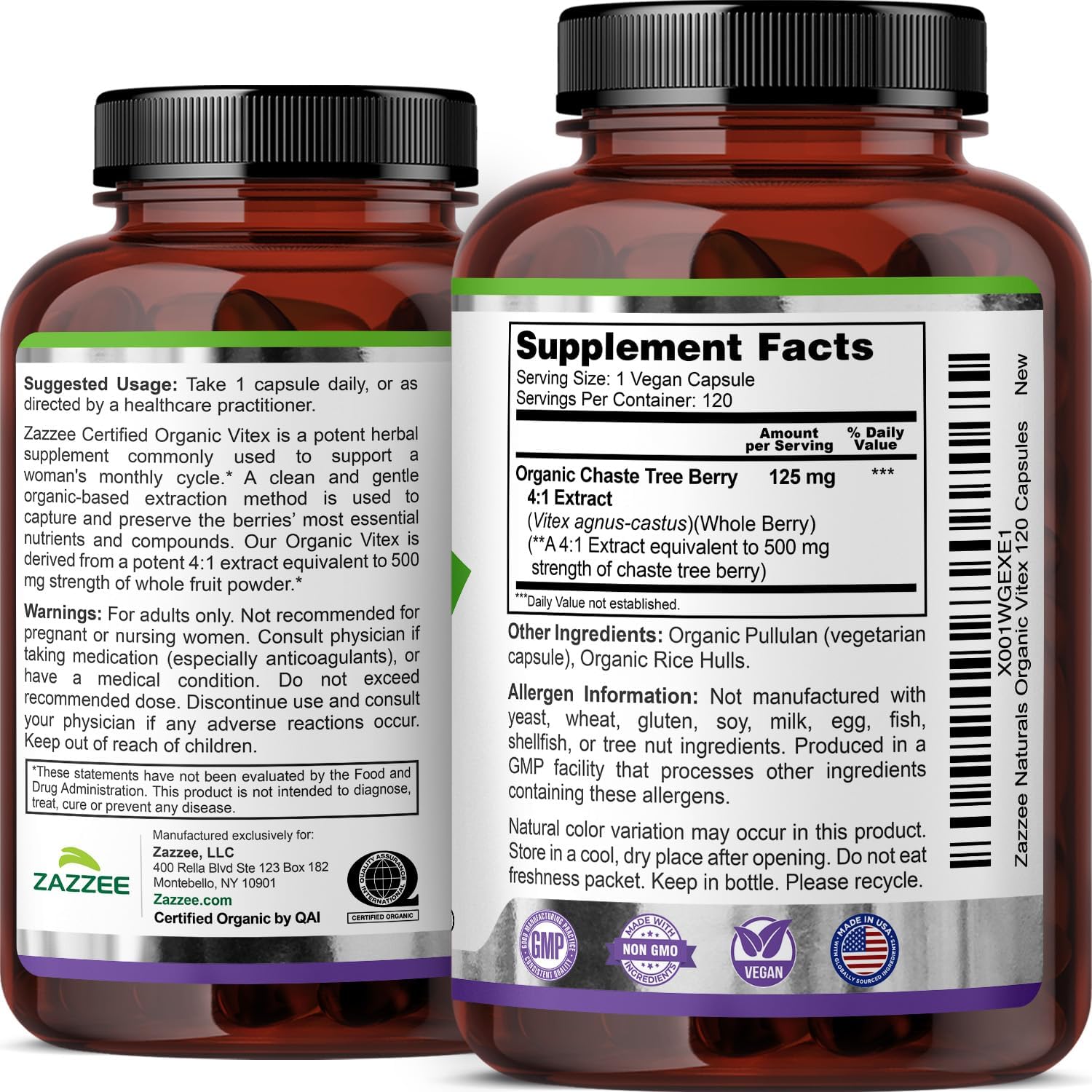 Zazzee USDA Organic Vitex 4:1 Extract, 120 Vegan Capsules, 4 Month Supply, Chaste Berry, Hormonal Balance & Cycle Support for Women, Certified Kosher, Vitex Agnus-Castus, Non-GMO, Made in the USA - Image 9