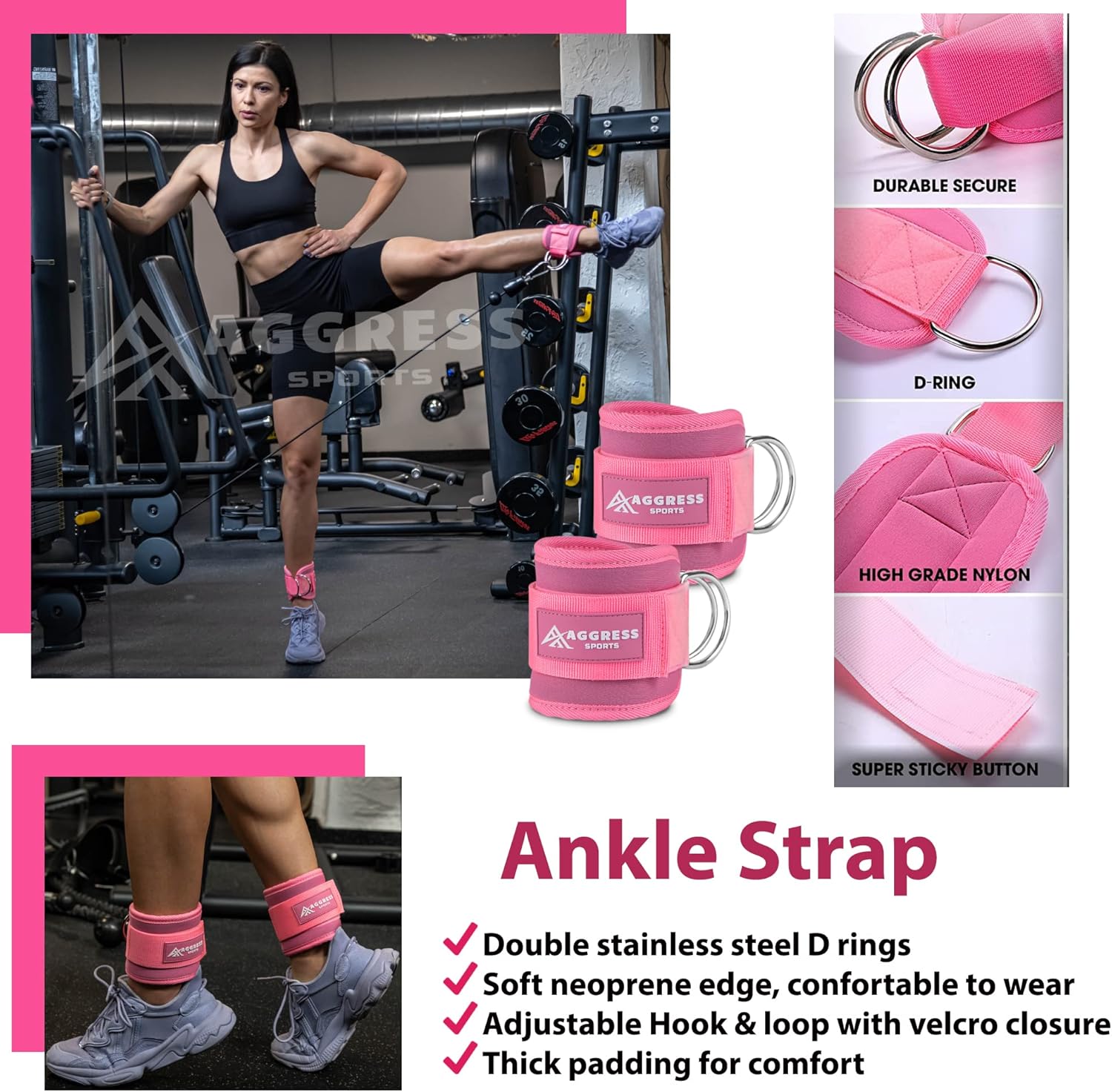 Premium Barbell Pad Set for Hip Thrusts - Squat Pad for Barbell Lunges, Bench Press, with 2 Gym Ankle Straps, Hip Resistance Bands – Gym Accessories for Women with Carry Bag, Towel - Image 4