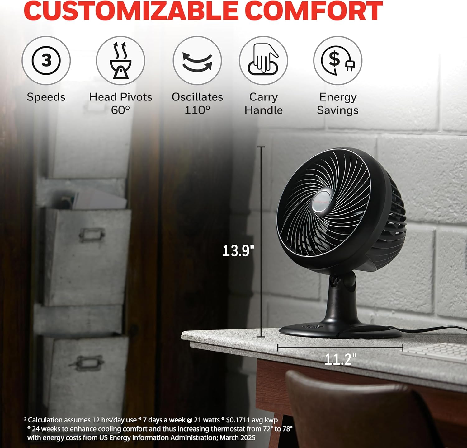 Honeywell Fan, Turbo Force Oscillating Table Fan with 3 Speeds, Air Circulator for Bedroom, Black, HT-906 - Image 4