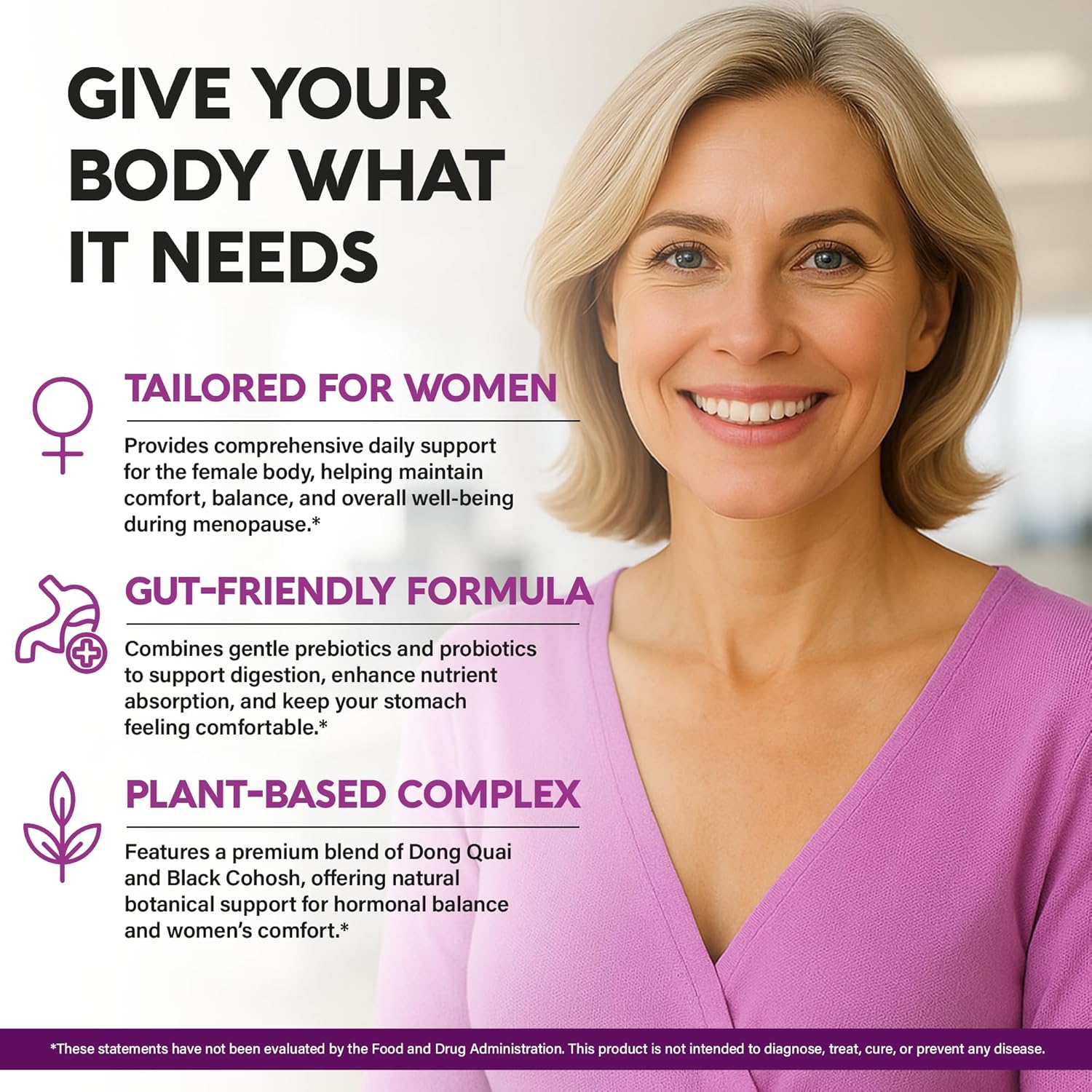 Menopause Supplements for Women - Dong Quai, Black Cohosh, Pre & Probiotics - Sweats & Hot Flashes Relief - Digestion, Sleep & Mood Support - 25-in-1 Perimenopause Complex - Made in USA - 60 Capsules - Image 3