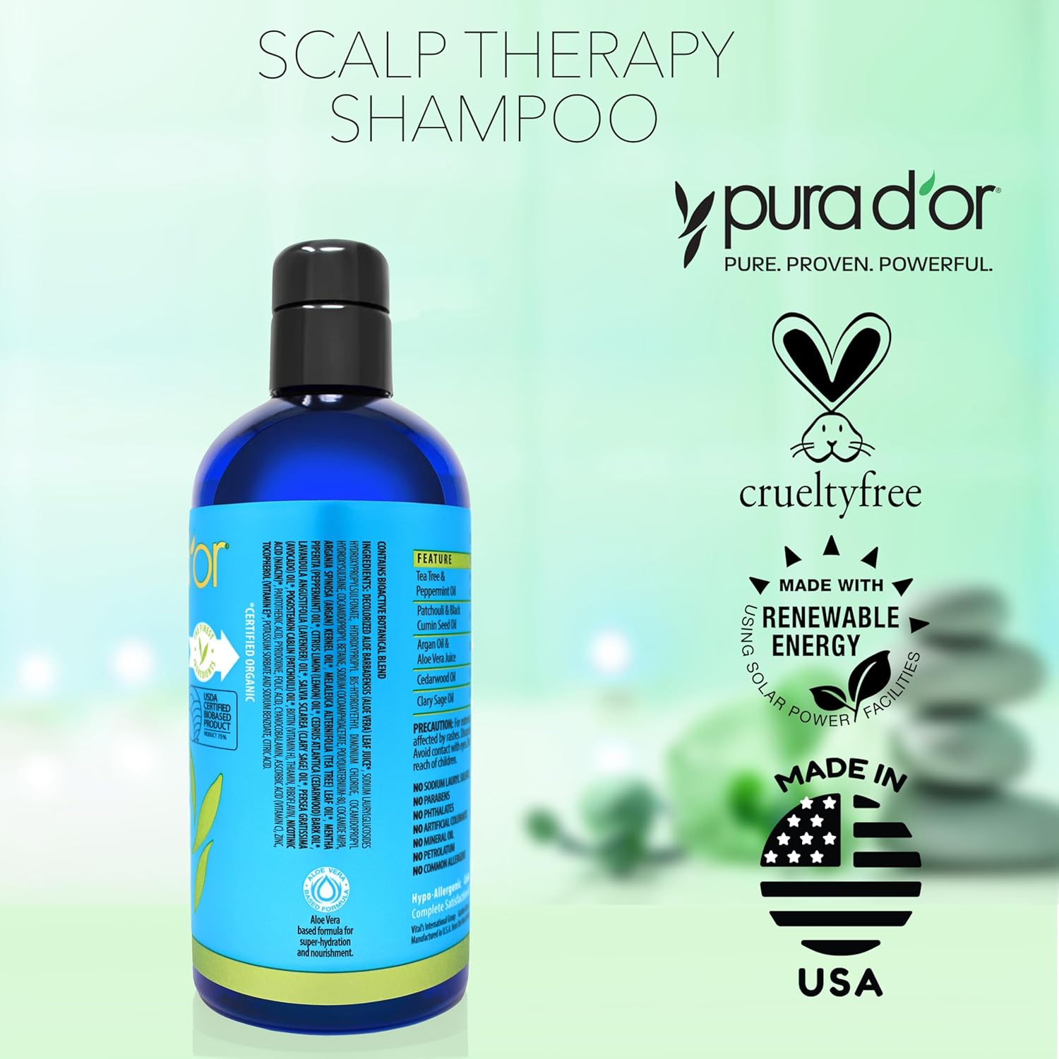 PURA D'OR Scalp Therapy Shampoo - Hydrates & Nourishes Scalp - Scalp Care Shampoo For Itchy Flaky Scalp w/ Tea Tree, Peppermint, Patchouli, Cedarwood, Clary Sage, Argan Oil 16oz (Packaging may vary) (00602) - Image 6