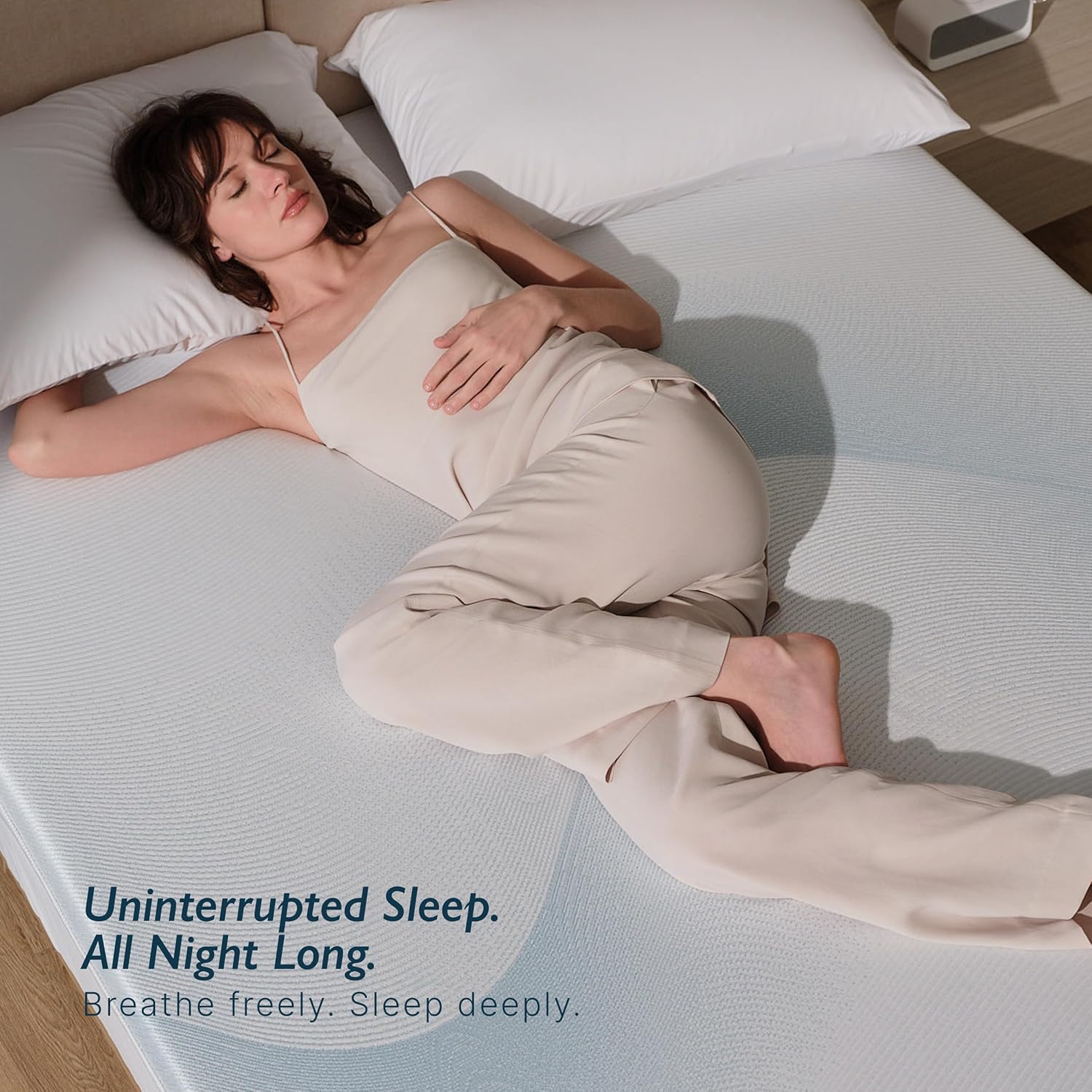 Breescape Cooling Mattress Topper King- 3Inch Breathable Foam Mattress, Cooling Mesh Cover, High Density Support, Non-Slip Elastic Straps, 3-Side Zipper Removable & Washable - Image 6
