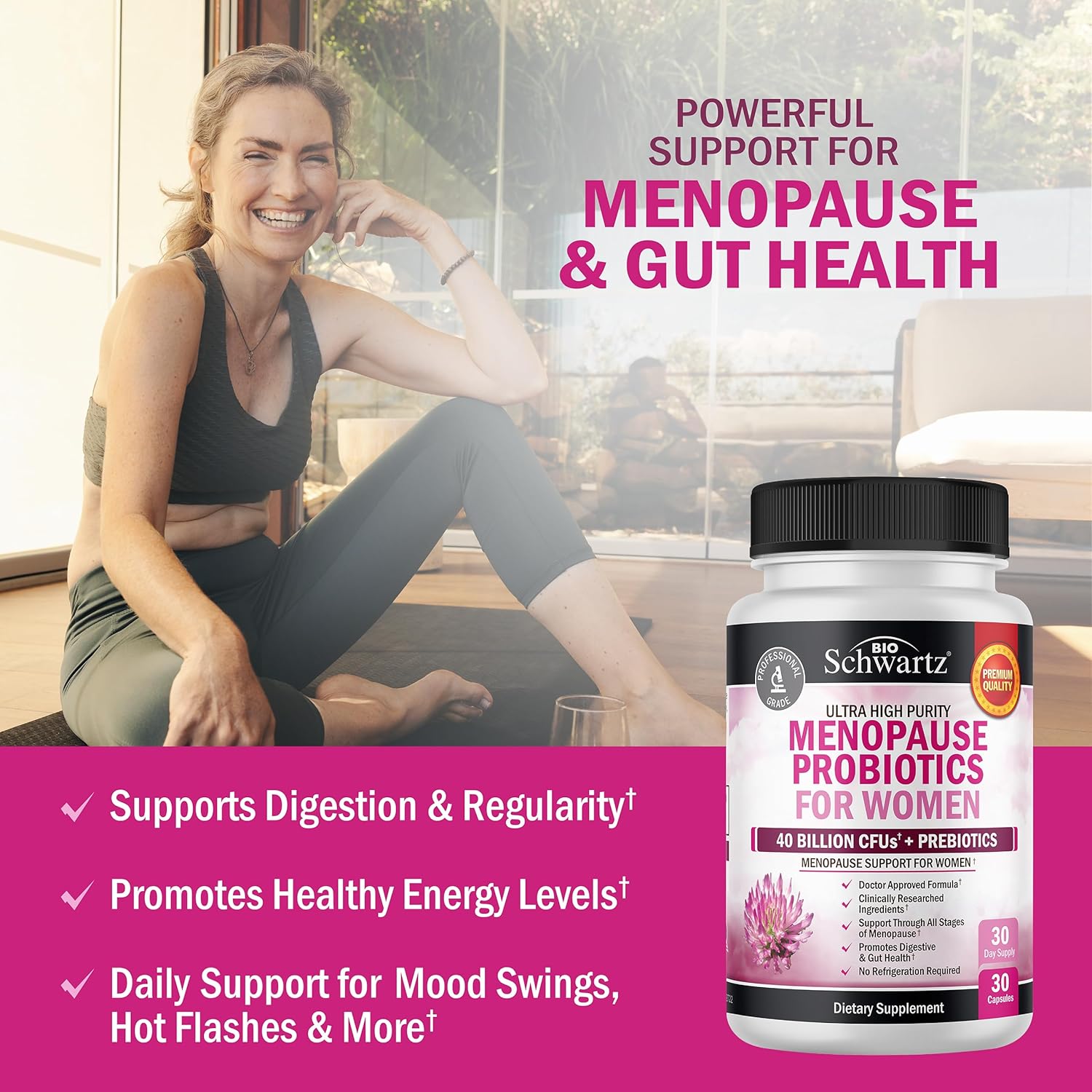 Menopause Supplements for Women - 40 Billion CFU Menopause Probiotics for Women - Support for Hot Flashes Night Sweats Mood Swings and Balance - Non-GMO, 30 Easy-Swallow Capsules, 30 Servings - Image 3