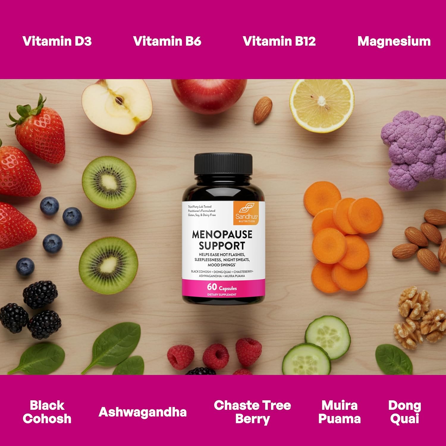 Complete Menopause Support Supplement For Women | With Ashwagandha, Black Cohosh, Dong Quai & Muira Puama | Helps Easing Hot Flashes, Night Sweats, Mood Swings, Hormone Balance & Harmony | 60 Capsules - Image 5