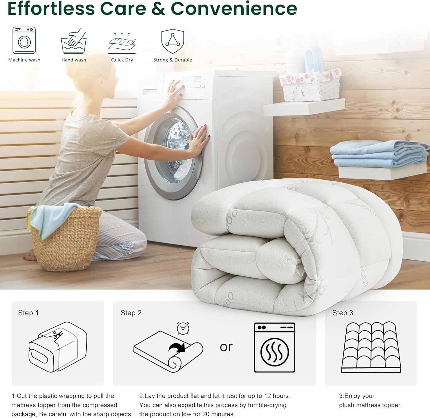 Love's cabin King Mattress Topper Viscose Derived from Bamboo, Thick Pillow Top Mattress Pad with Stretchable Pockets for 8"-20" Mattress, Soft Breathable Cooling Mattress Topper for Hot Sleepers - Image 7