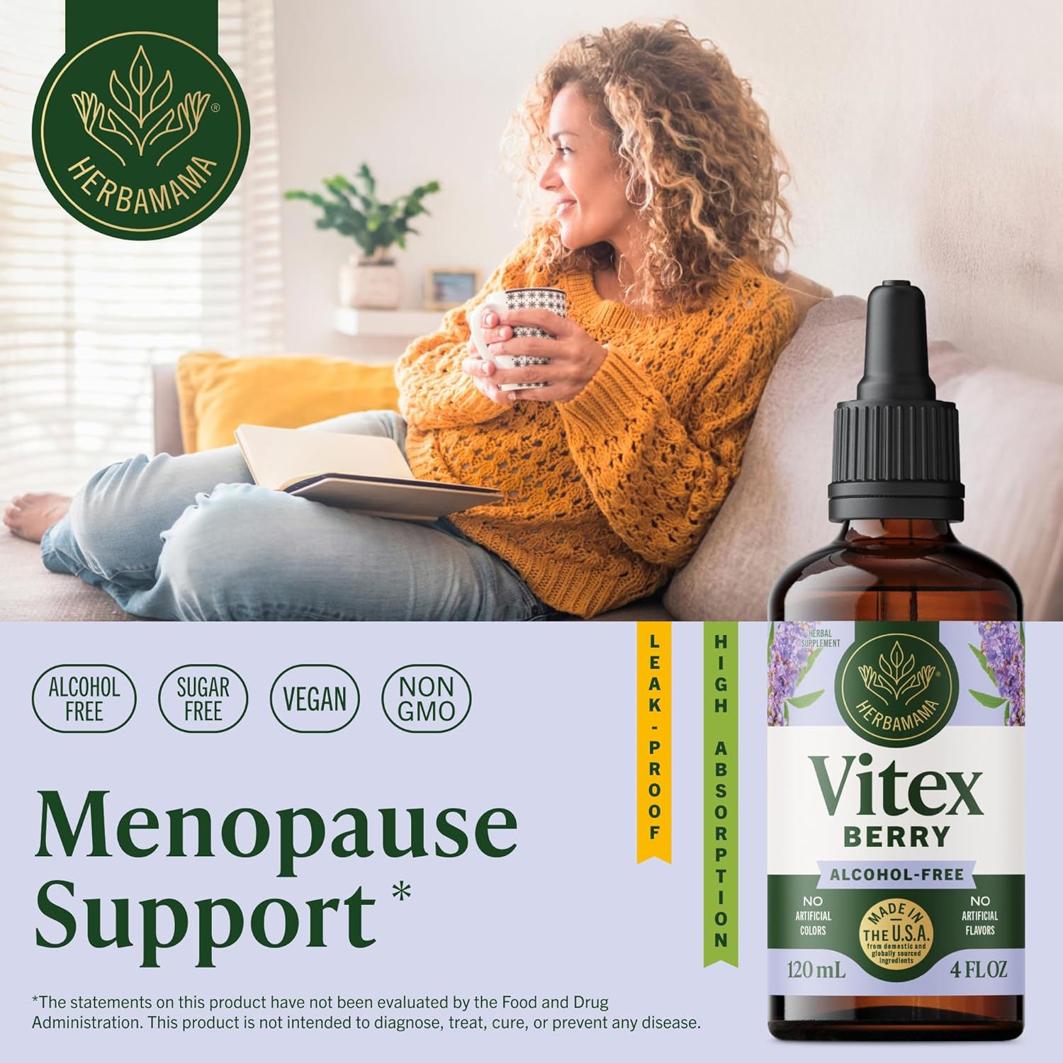 HERBAMAMA Vitex Chasteberry Supplement for Women - Natural Menopause Support* with Vitex Berry Tincture - Chaste Tree Berry Drops for Hormonal Balance & Cycle Support* - 84-Day Supply - Image 2