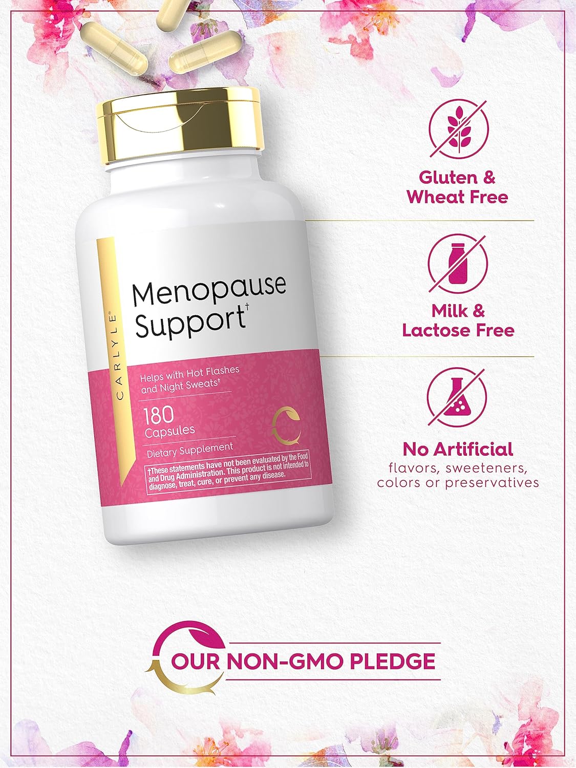 Carlyle Menopause Supplement for Women | 180 Capsules | Helps with Hot Flashes and Night Sweats | Non-GMO, Gluten Free Menopause Support - Image 4