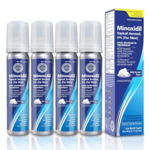 Minoxidil 5% Topical Aerosol Foam, Hair Regrowth 4 Months Treatment for Men, 2.11 oz (4 Pack)