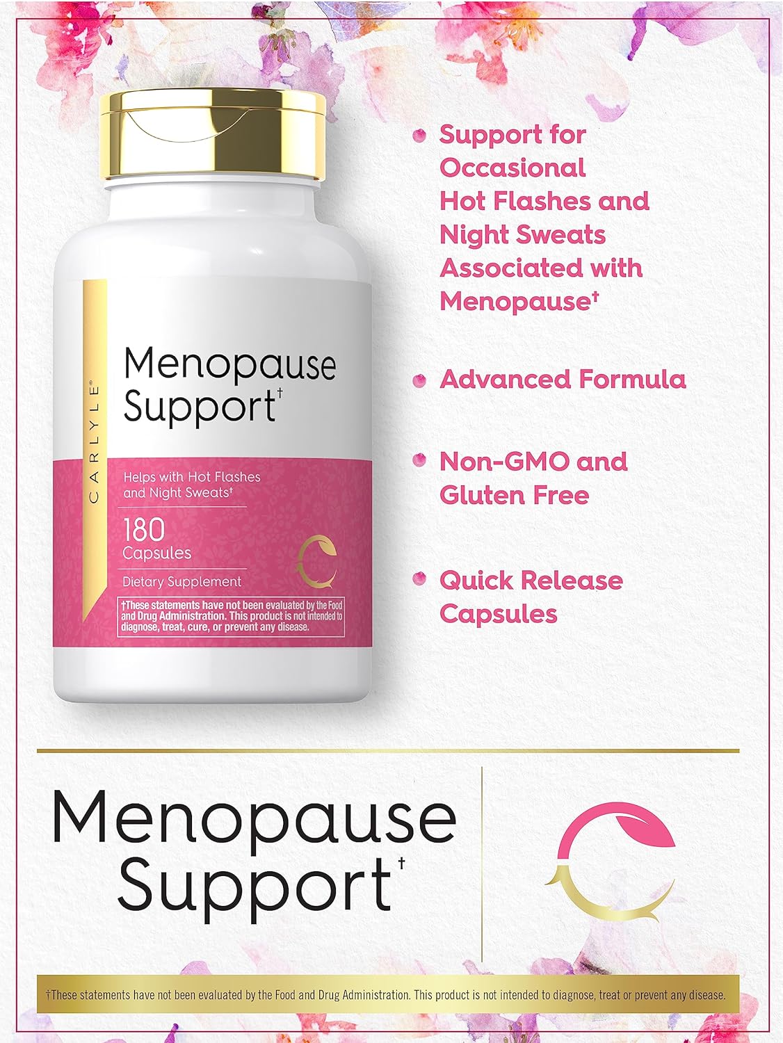 Carlyle Menopause Supplement for Women | 180 Capsules | Helps with Hot Flashes and Night Sweats | Non-GMO, Gluten Free Menopause Support - Image 3