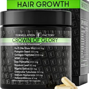 Formulation Factory Crown of Glory 10-in-1 Hair Growth Products - DHT Blocker for Men & Women with Pumpkin Seed Oil - Hair Vitamins for Faster Growth & Thickness - 120 Capsules, 2 Month Supply
