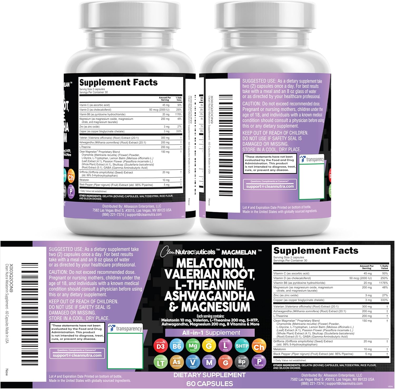 Clean Nutraceuticals Melatonin 10mg Valerian Root L Theanine 200mg Ashwagandha - Sleep Support for Women & Men with Magnesium Complex, Lemon Balm, Chamomile, & Passion Flower - 60 Caps - Image 9