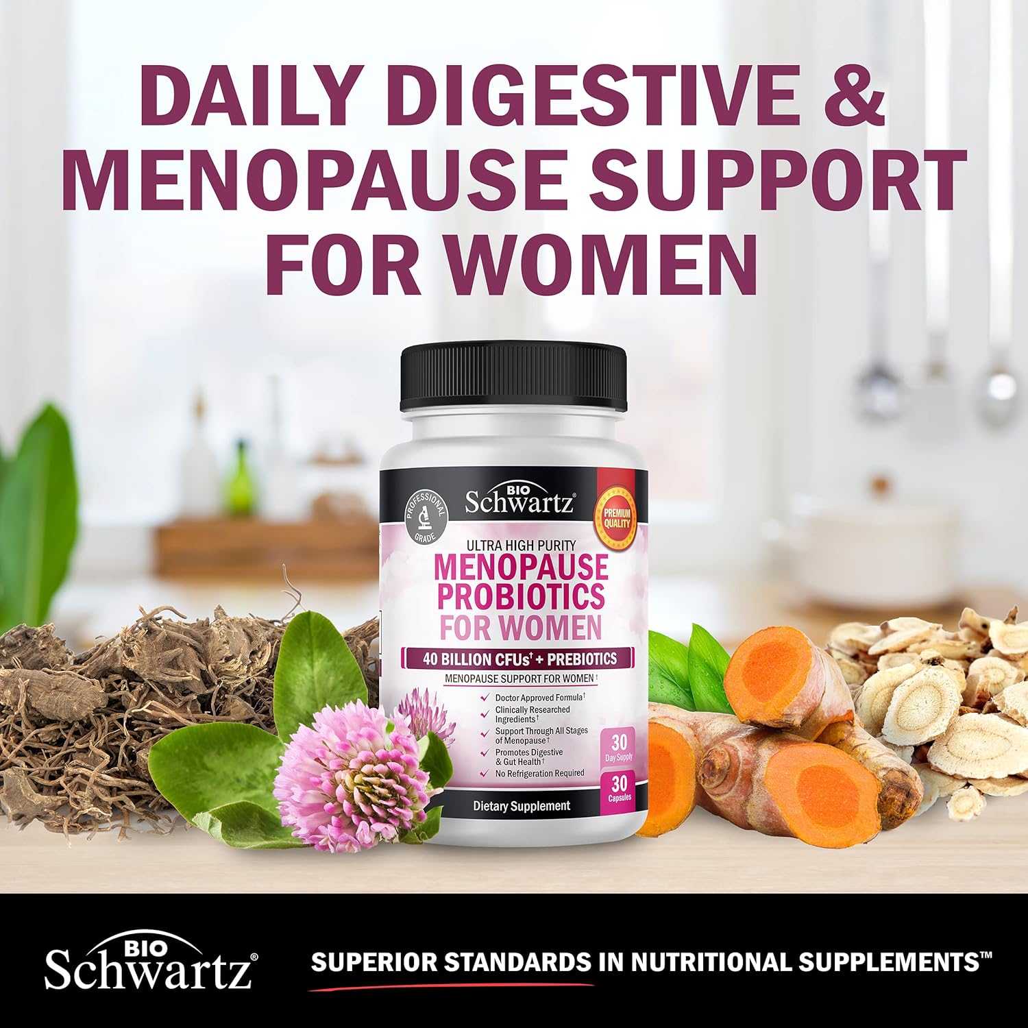 Menopause Supplements for Women - 40 Billion CFU Menopause Probiotics for Women - Support for Hot Flashes Night Sweats Mood Swings and Balance - Non-GMO, 30 Easy-Swallow Capsules, 30 Servings - Image 6