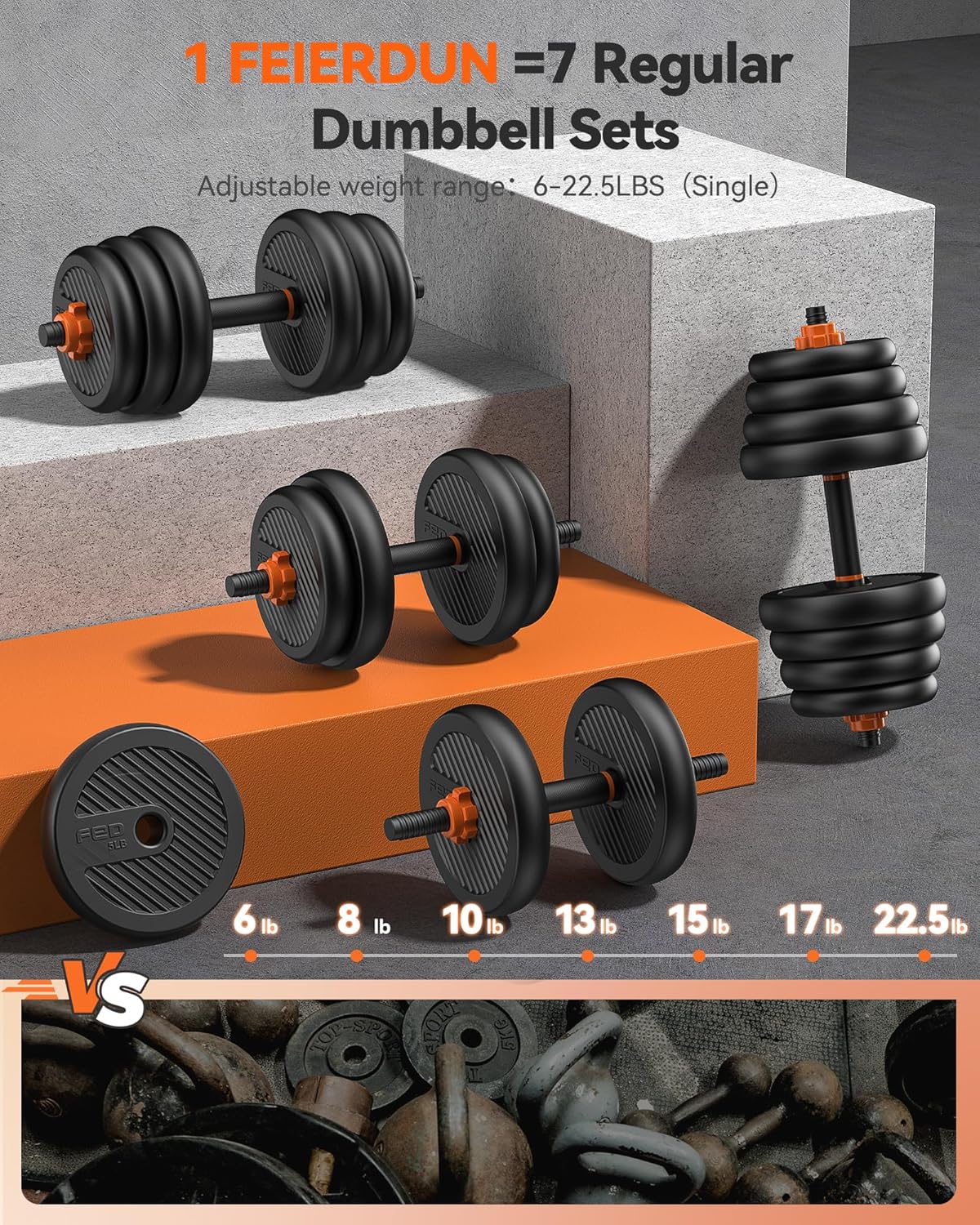 FEIERDUN DS2 Adjustable Dumbbells, 20/30/40/45/70/90lbs Free Weight Set with Connector, 5 in1 Dumbbells Set Used as Barbell, Kettlebells, Push up Stand, Weight Plate, Fitness Exercises for Home Gym Suitable Men/Women - Image 4
