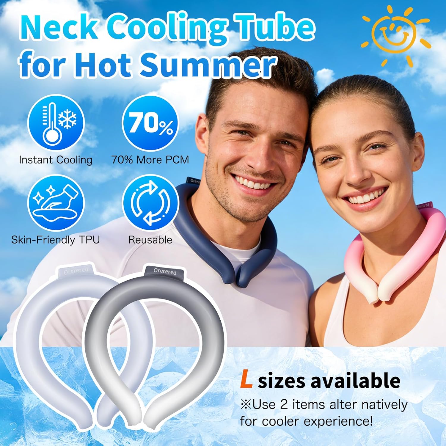 Neck Cooling Tube 70% Gel Increase Ice Cooler Ring Wearable Cooling Neck Wraps for Summer Heat Body Cooling Products for Outdoor Indoor Activities Relief for Hot Flashes (Blue White, L) - Image 2