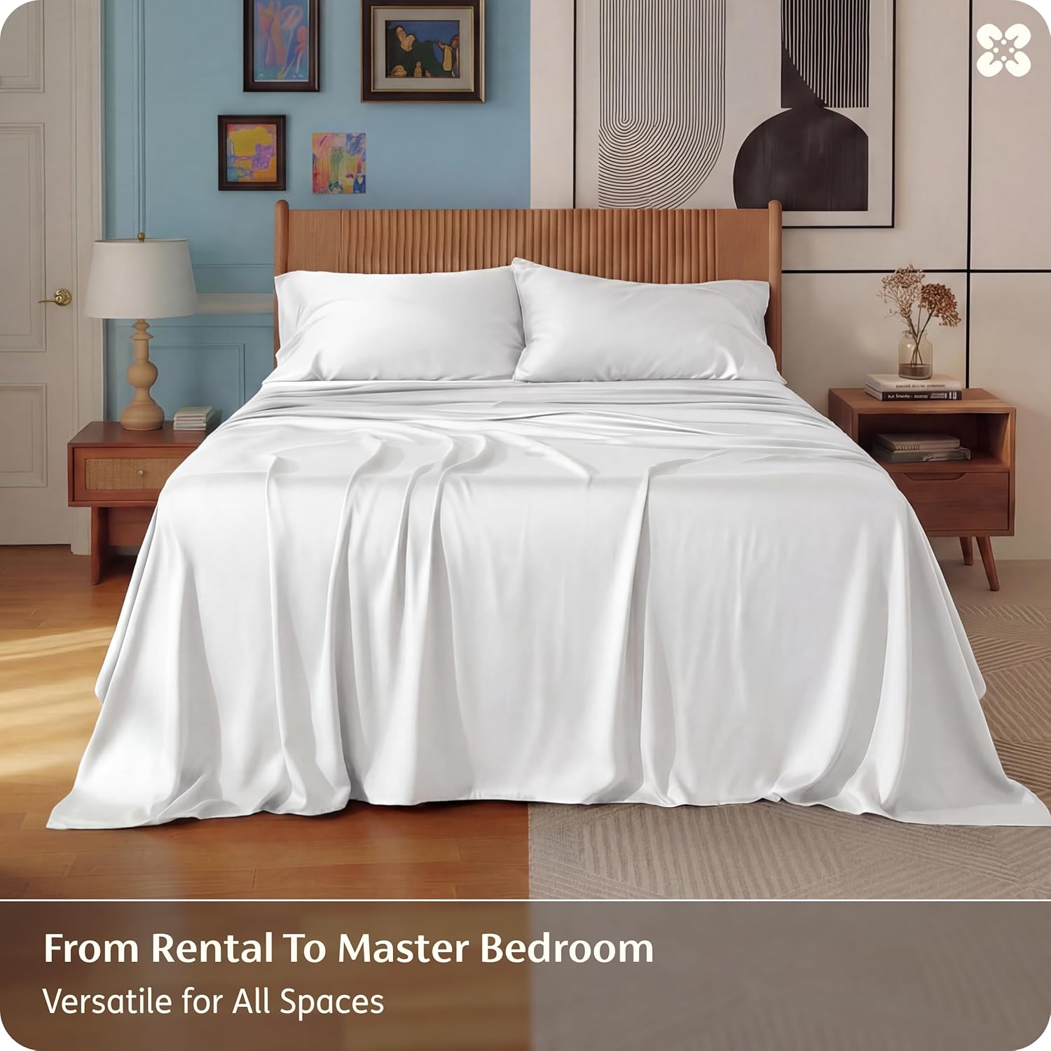 Bedsure King Size Sheet Set, Cooling Sheets, Rayon Derived from Bamboo, Deep Pocket Up to 16", PureWoven, Breathable & Soft, Bed Sheets, Hotel Luxury Silky Bedding for Hot Sleepers, White - Image 5