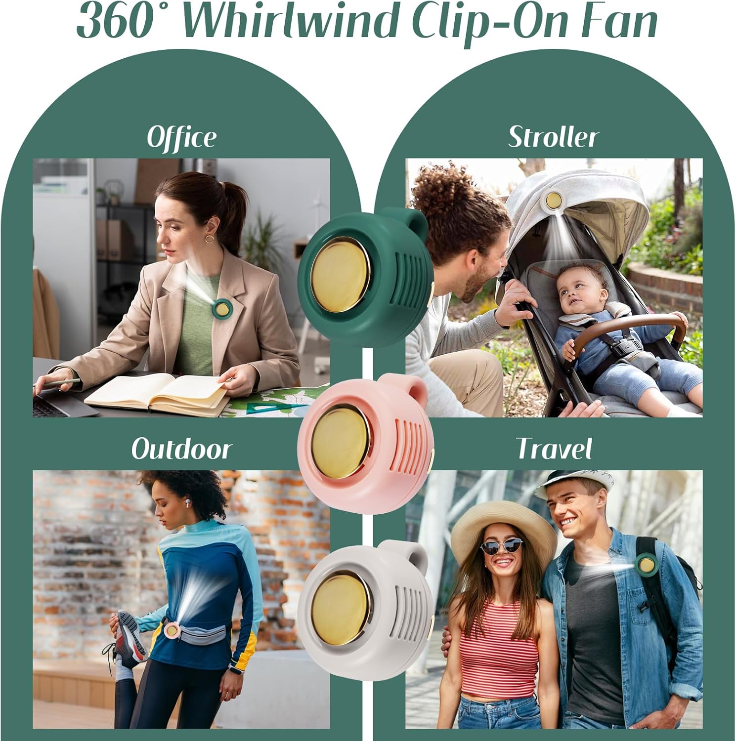 2026 New Portable Clip-On Fan, 360° Rotatable Mini Bladeless Fan for Shirt & Waist, 3-Speed Quiet Wearable Personal Fan, USB-C Rechargeable Whirlwind Fan for Outdoor, Travel & Stroller (White) - Image 6