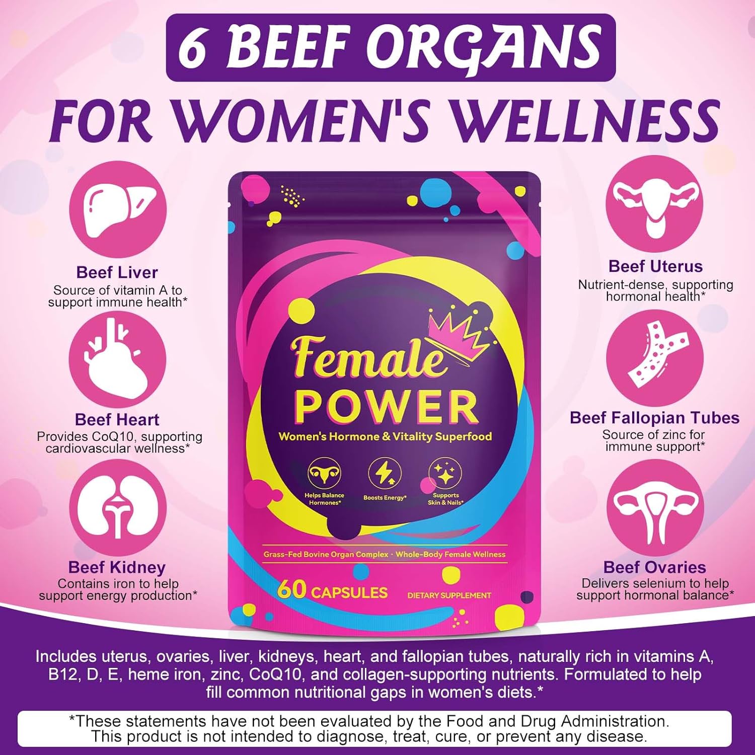 2 Pack Hormone Balance for Women, Female-Optimized Beef Organ Superfood Supplement for Women, PMS Support Supplement, 100% Grass Fed Beef Liver Capsules, Balance Hormones, Energy,Menstrual Cramp,Mood - Image 4