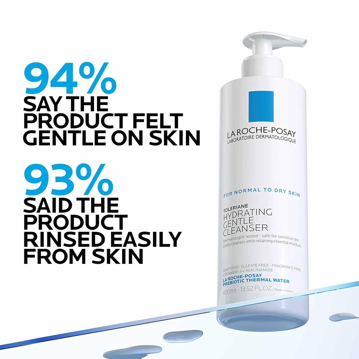 La Roche-Posay Toleriane Hydrating Gentle Face Cleanser, Hydrating Facial Cleanser With Niacinamide + Ceramides, Daily Face Wash For Dry Skin To Normal Skin, Sensitive Skin Tested, Fragrance Free - Image 5