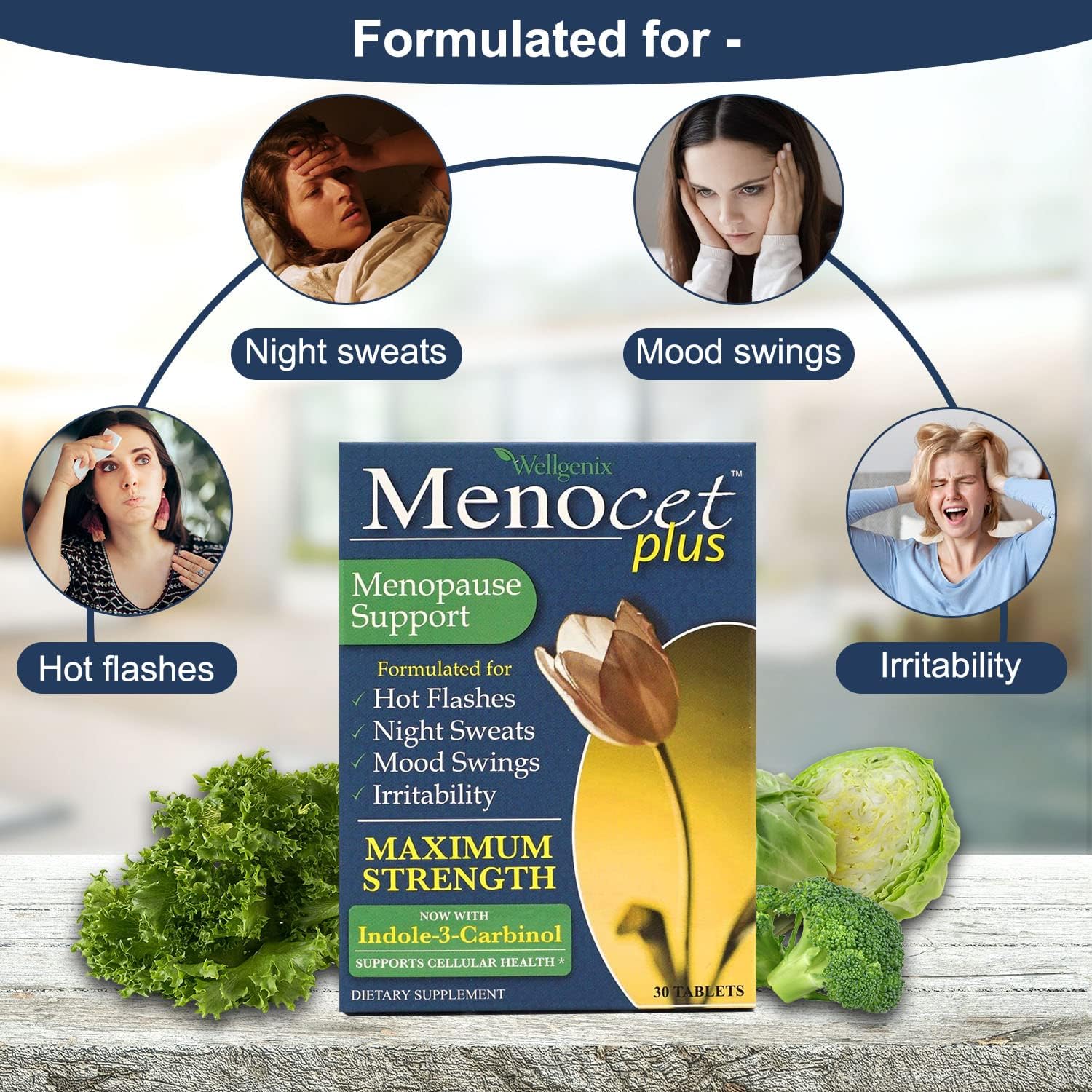 Wellgenix Menocet Plus Menopause Support - All-in-One Menopause Supplement - Daily Relief Feminine Care - Hot Flashes, Night Sweats, Mood Swings & Irritability - 30 Tablets (Pack of 2) - Image 3