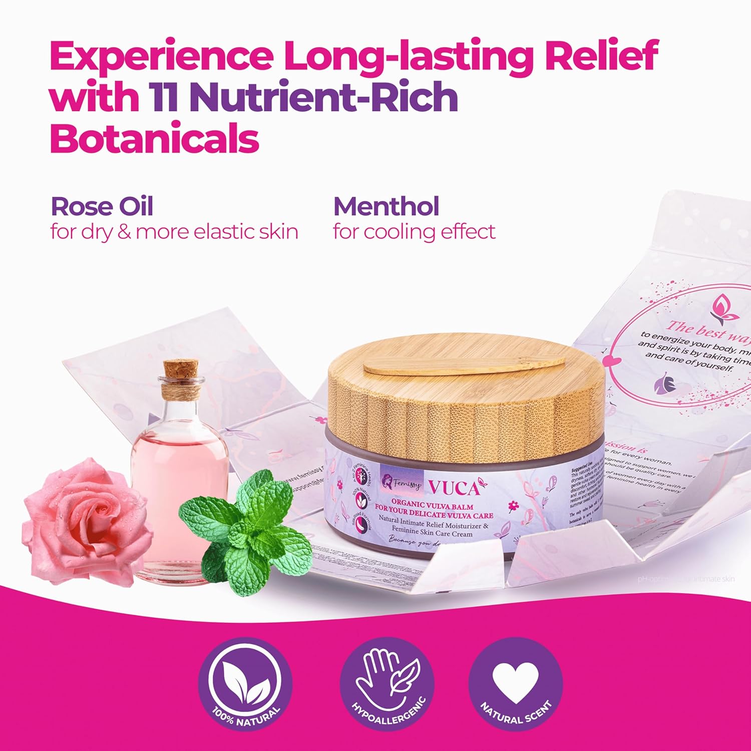 Vulva Balm (Rose & Mint, 2oz + 0.5oz) – All-in-One Organic Vaginal Moisturizer Cream with 11 Botanicals – Natural, Travel-size Vaginal Itch Cream – Hydrates & Soothes Redness, Dryness & Irritation - Image 3