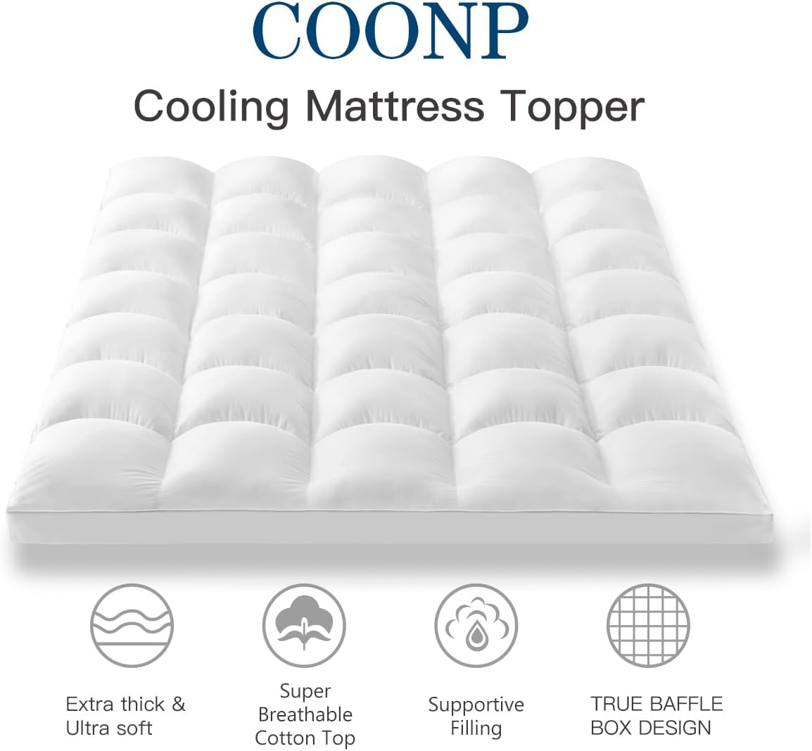 COONP King Mattress Topper – Extra Thick Pillow Top Cooling Mattress Pad with Deep Pocket (8–21”) Soft Cotton Cover - Image 2