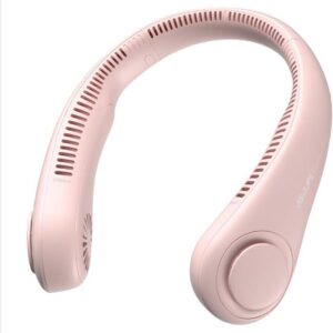 JISULIFE Portable Neck Fan, Hands-Free Bladeless, 5 Speeds, 4000 mAh Battery Operated Wearable Personal Fan, Twistable, Rechargeable, Gift for Women Men-Pink