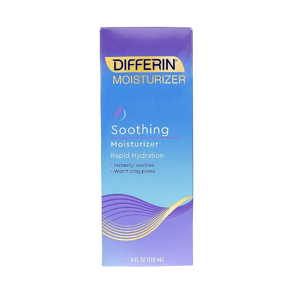 Differin Face Moisturizer by the makers of Differin Gel, Soothing Lotion for Face and Body, Gentle Skin Care for Acne Prone Sensitive Skin, 4 oz (Packaging May Vary)