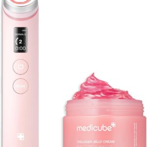 medicube Pink Skincare Set – Glass Glow Skin Care Kit with Booster Device & Collagen Cream (Korean Skincare)
