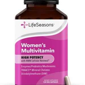 LifeSeasons Women's Multivitamin – High Potency with 21 Vitamins & Minerals, PureWay-C®, NAD+, Active B-Vitamins, TRAACS® Chelates, enXtra® for Energy, Probiotics & Mushrooms – 120 Veg Capsules