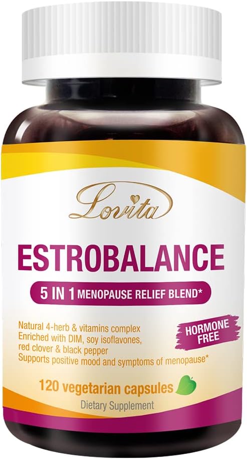 LOVITA Menopause Supplements for Women, DIM Complex with Soy Isoflavones, Red Clover, Vitamin D3 & Black Pepper for Menopause & Hormone Balance Support, 120 Vegetarian Capsules