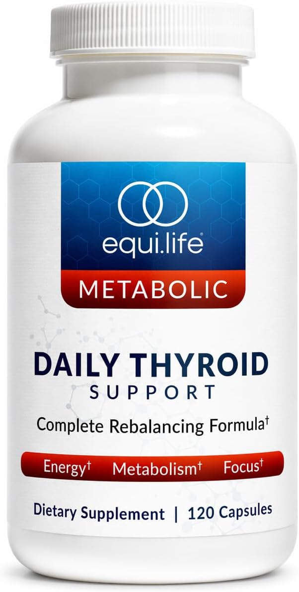 EquiLife Daily Thyroid Support Supplement for Women and Men – Aids Healthy Thyroid Function, Assisting in T4 to T3 Conversion, Supports Healthy Stress Response, Antioxidants & Adaptogens, 120 Capsules