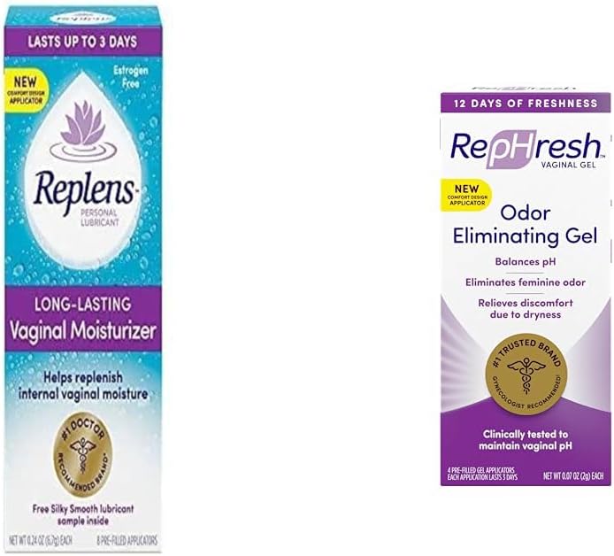 Replens Long-Lasting Vaginal Moisturizer, 8ct with Single-use applicator & RepHresh Odor Eliminating Vaginal Gel, 4ct (0.07oz)
