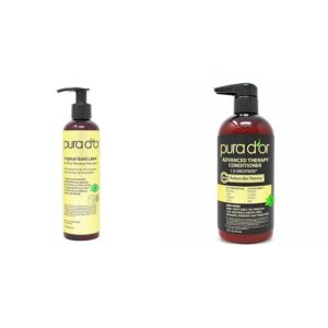 PURA D'OR Original Gold Label Anti-Thinning Biotin Shampoo Natural Earthy Scent & Advanced Therapy Conditioner (16oz) For Increased Moisture