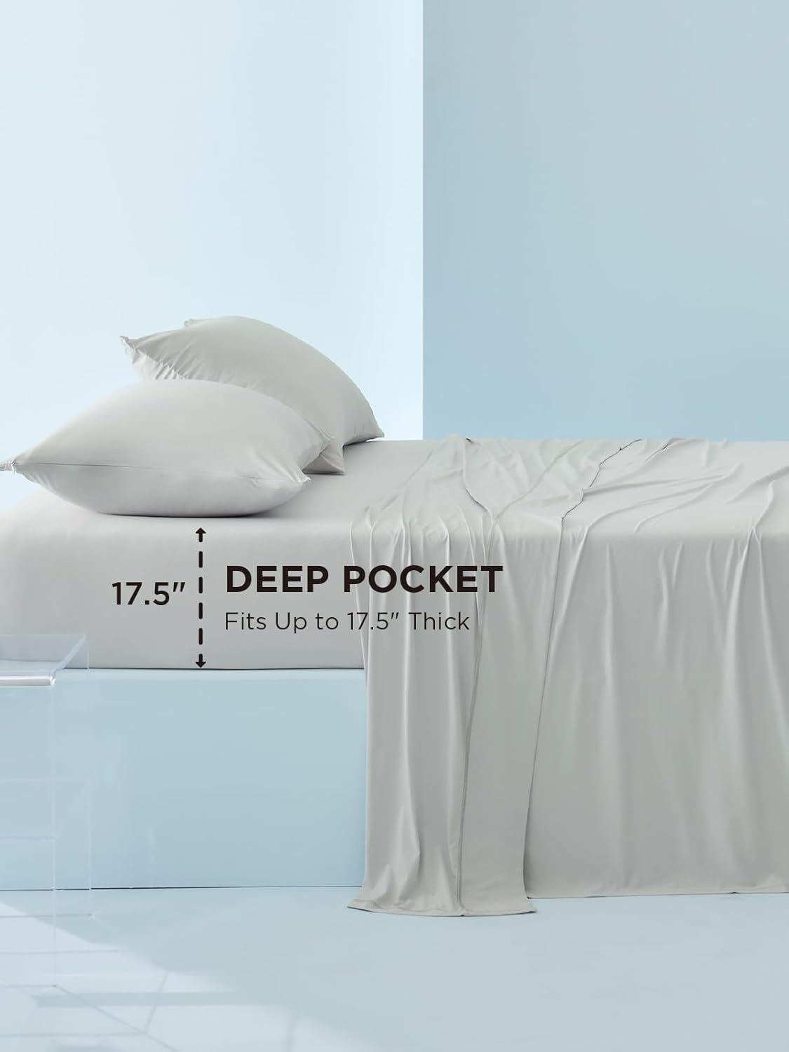 Bedsure Cooling Sheets King Size, Cooling Bed Sheets for Hot Sleepers, Chill Cool Sheet, Deep Pocket Up to 18 Inches, Soft & Breathable King Size Sheets Set, 4 Pieces, Grey - Image 6