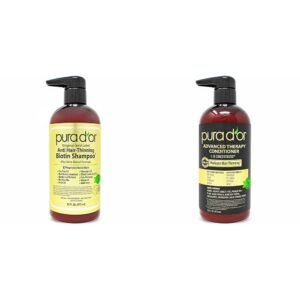 PURA D'OR Anti-Thinning Biotin Shampoo, Clinically Tested DHT Blocker & Advanced Therapy Conditioner (16oz) For Increased Moisture, Strength