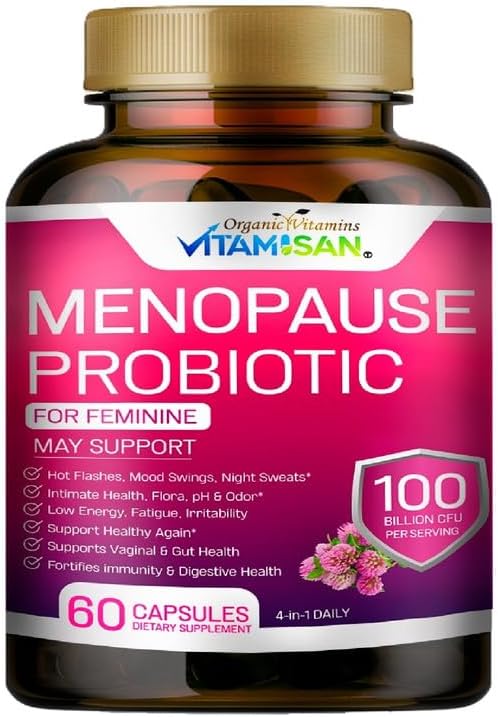 Menopause Support for Women – Hormone-Free Prebiotics & Probiotics 100 Billion CFU with Black Cohosh & Ashwagandha | Feminine Care, pH Balance, Vaginal Health, Hot Flashes, Night Sweats & Mood Swings
