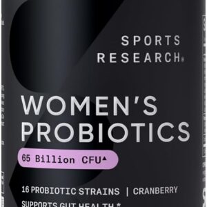 Sports Research Women's Probiotics with Prebiotics, 65 Billion CFU - Vegan Capsules for Gut Health & Digestive Support, Probiotics for Women with Cranberry - Non-GMO Verified & Gluten Free - 30 Count
