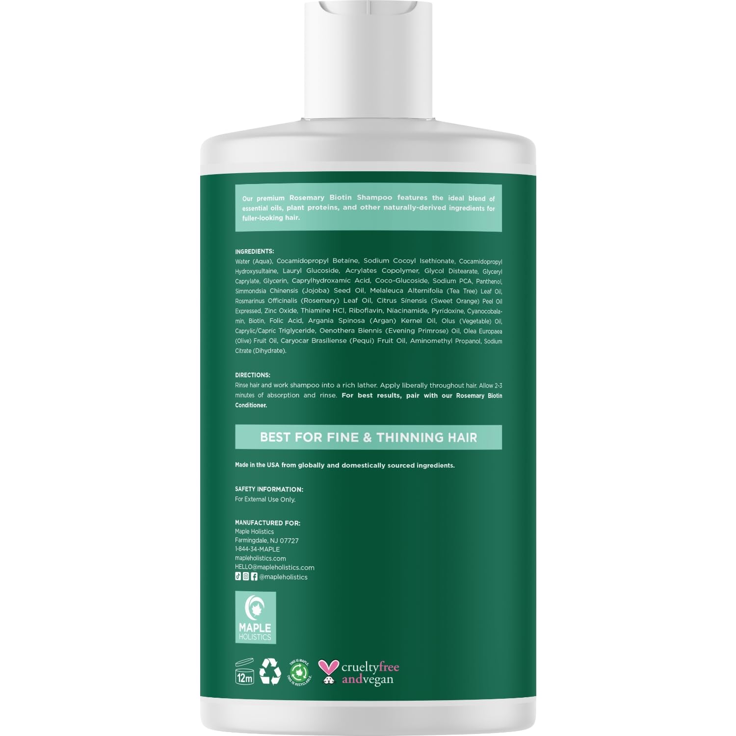 Volumizing Biotin and Rosemary Shampoo - Vegan Rosemary Biotin Shampoo for Thinning Hair for Women and Men with Nourishing B Vitamins & Tea Tree Oil - Paraben Silicone & Sulfate Free (16 Fl Oz) - Image 5