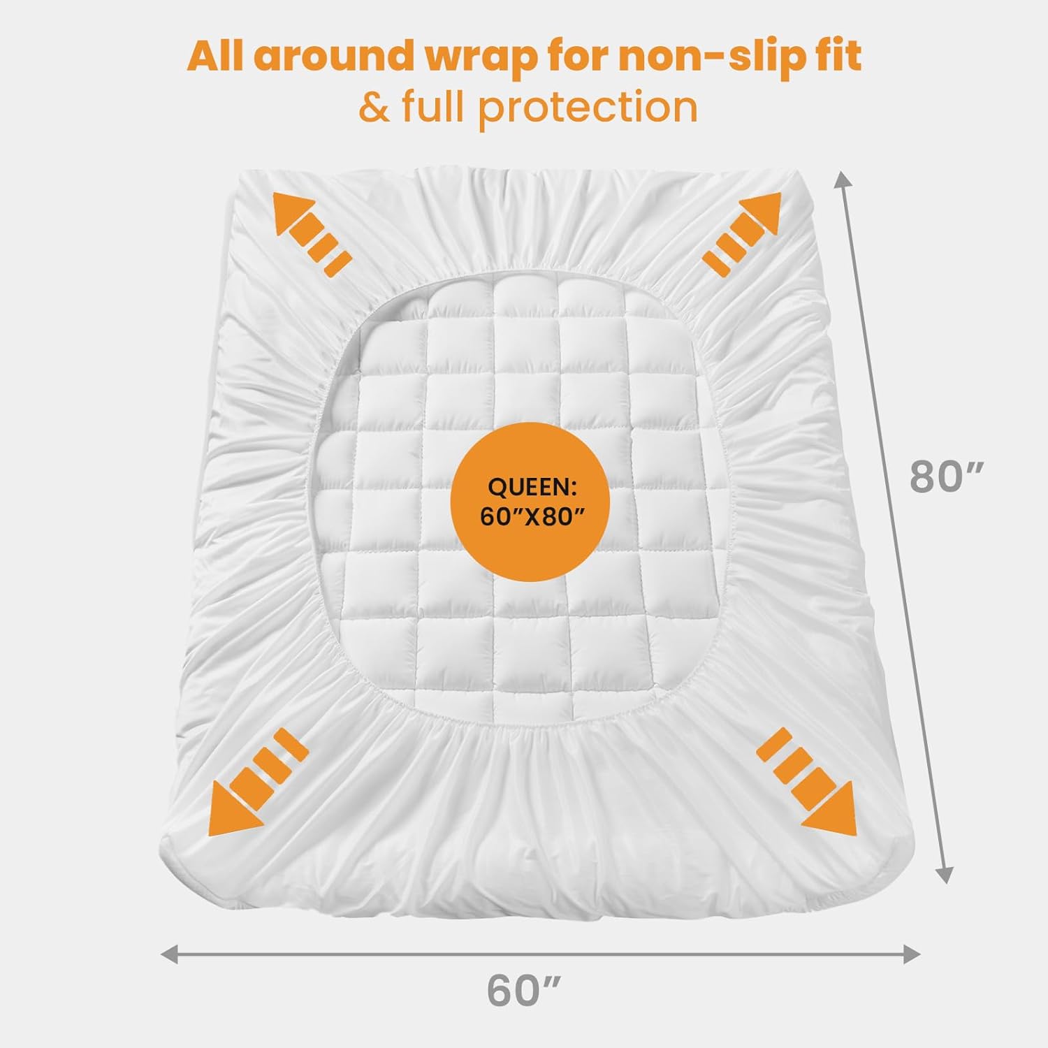 MATBEBY Queen Size Mattress Pad - Cooling Breathable Mattress Topper, Quilted Fitted Mattress Protector, Pillow Top Mattress Cover with 8-21" Deep Pocket, Soft, Machine Washable, White, 60x80 Inches - Image 5