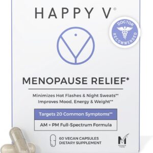 Happy V Menopause Relief Supplement for Women – Hormone Balance, Hot Flash & Night Sweat Support, Mood & Energy Booster, Vaginal Wellness, Perimenopause & Postmenopause Support – 60 Vegan Capsules