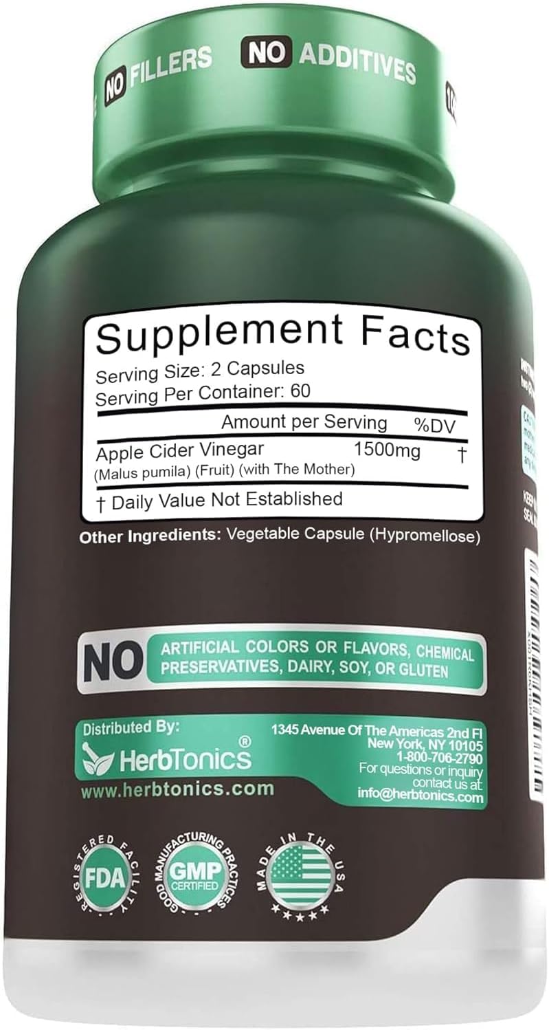 Herbtonics Raw Apple Cider Vinegar Capsules 1500mg with Mother | Weight Management, Detox & Digestion Formula with GLP-1 Support | Unfiltered ACV for Metabolic Support | 120 Vegan Capsules - Image 6