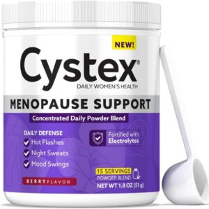 Cystex Menopause Support Powder - Daily Relief for Hot Flashes, Night Sweats, & Mood Swings - Clinically-Studied Ingredients - Electrolyte-Enhanced - Berry Flavor - 15 Servings