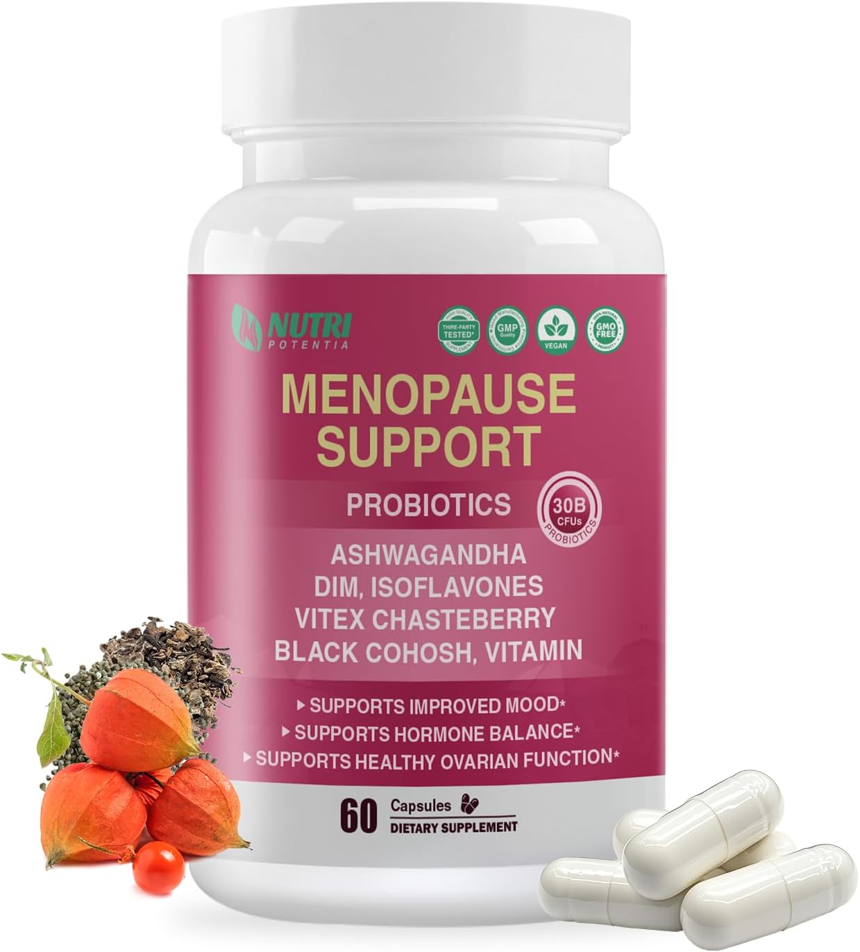 Menopause Supplements for Women with Probiotics, DIM, Black Cohosh, Chasteberry & Soy Isoflavones Support Hormone Balance & Helps Relieve Hot Flashes, Night Sweats - 60 Servings (Made & Tested in USA)