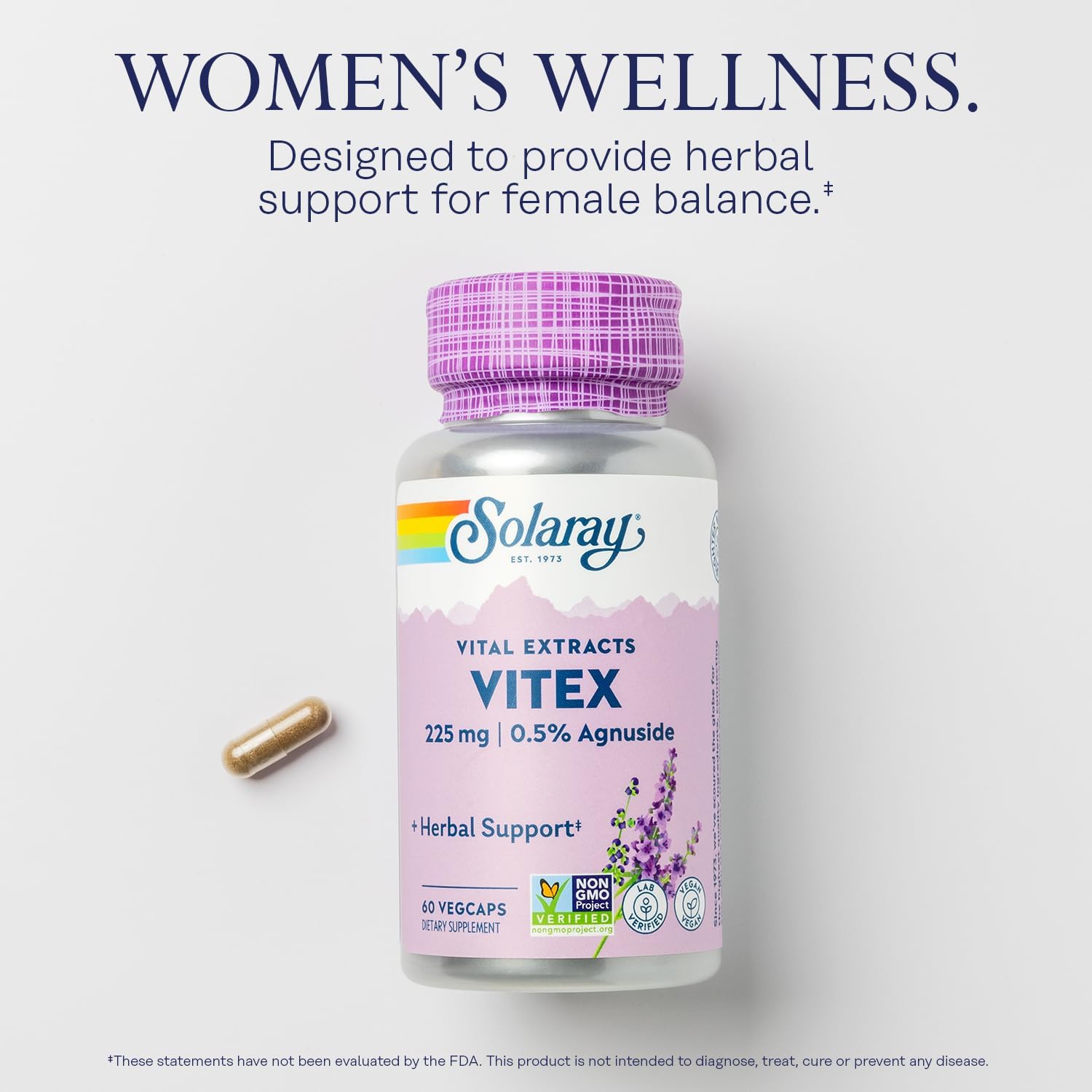SOLARAY Vitex Berry Extract 225 mg - Chasteberry Supplement for Women - Traditional Hormone Balance Support - Chaste Tree Berry - Vegan, Lab Verified - 60 Servings, 60 VegCaps - Image 3