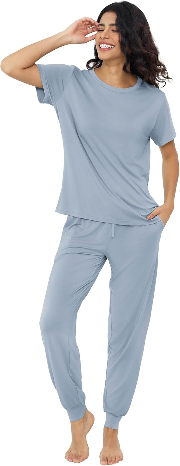 Joyaria Bamboo Viscose Pajamas Women Ultra Soft Short Sleeve Jogger Pants Pjs Set Cooling Sleepwear - Image 4