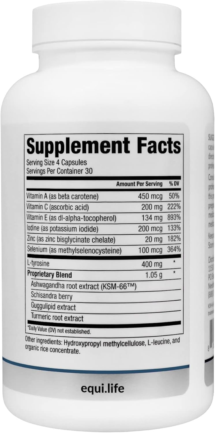 EquiLife Daily Thyroid Support Supplement for Women and Men – Aids Healthy Thyroid Function, Assisting in T4 to T3 Conversion, Supports Healthy Stress Response, Antioxidants & Adaptogens, 120 Capsules - Image 2