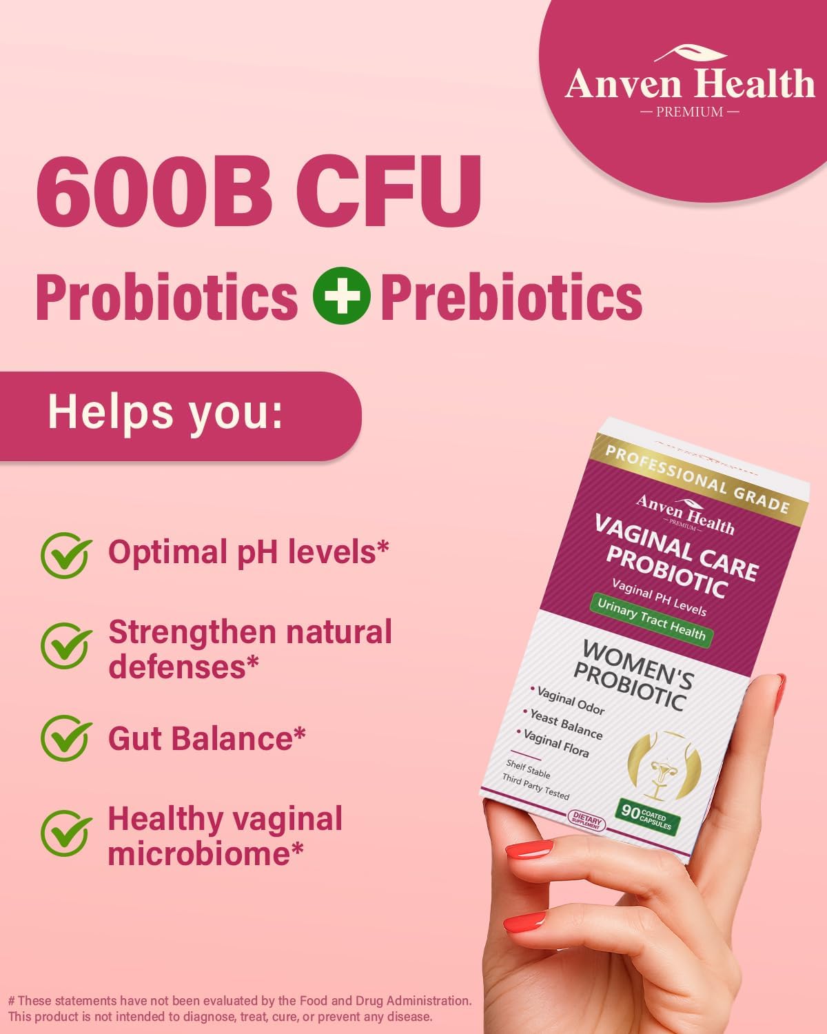 Vaginal Probiotics for Women pH Balance with Prebiotics - 60 Billion CFU for Odor, Yeast & Digestion - Cranberry for Urinary Tract & Hormonal Balance - Vegan & Non-GMO | 90 Capsules - Image 4