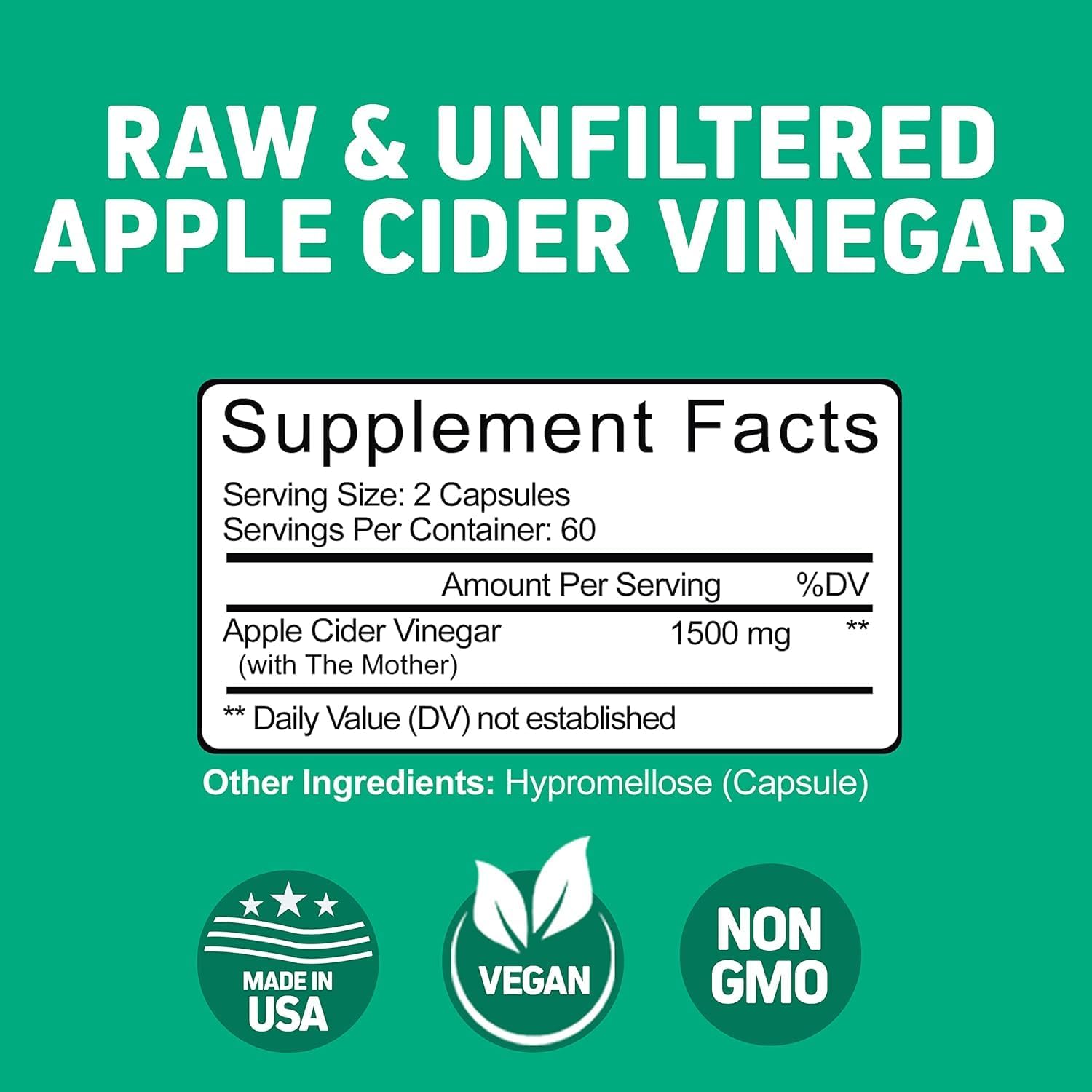 Herbtonics Raw Apple Cider Vinegar Capsules 1500mg with Mother | Weight Management, Detox & Digestion Formula with GLP-1 Support | Unfiltered ACV for Metabolic Support | 120 Vegan Capsules - Image 7