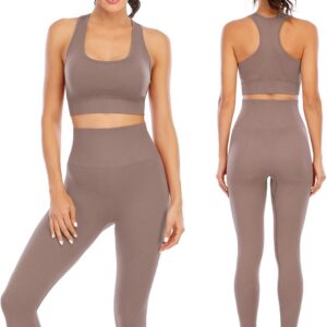 Workout Sets for Women 2 Piece High Waisted Seamless Leggings with Padded Stretchy Sports Bra Sets Gym Clothes